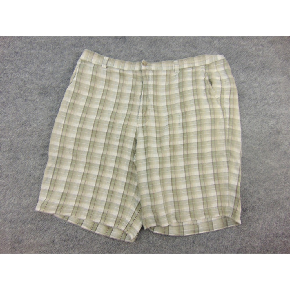 Tommy Bahama Shorts Mens 38 Plaid Green Linen Silk Blend Casual Beach Resortwear